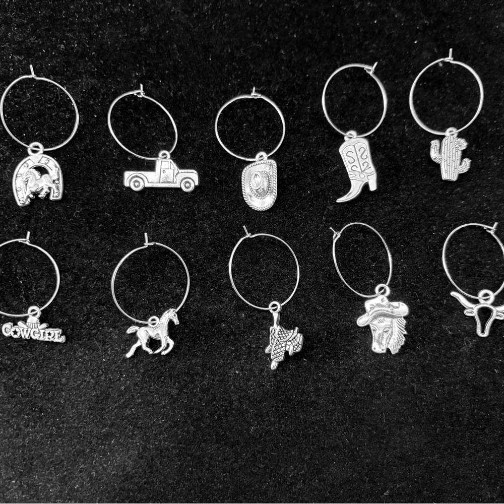 Western Cowgirl Wine Glass Charm tags set of 10